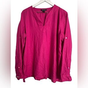 Ralph Lauren 100% Linen Fuchsia V-Neck Blouse, XL
